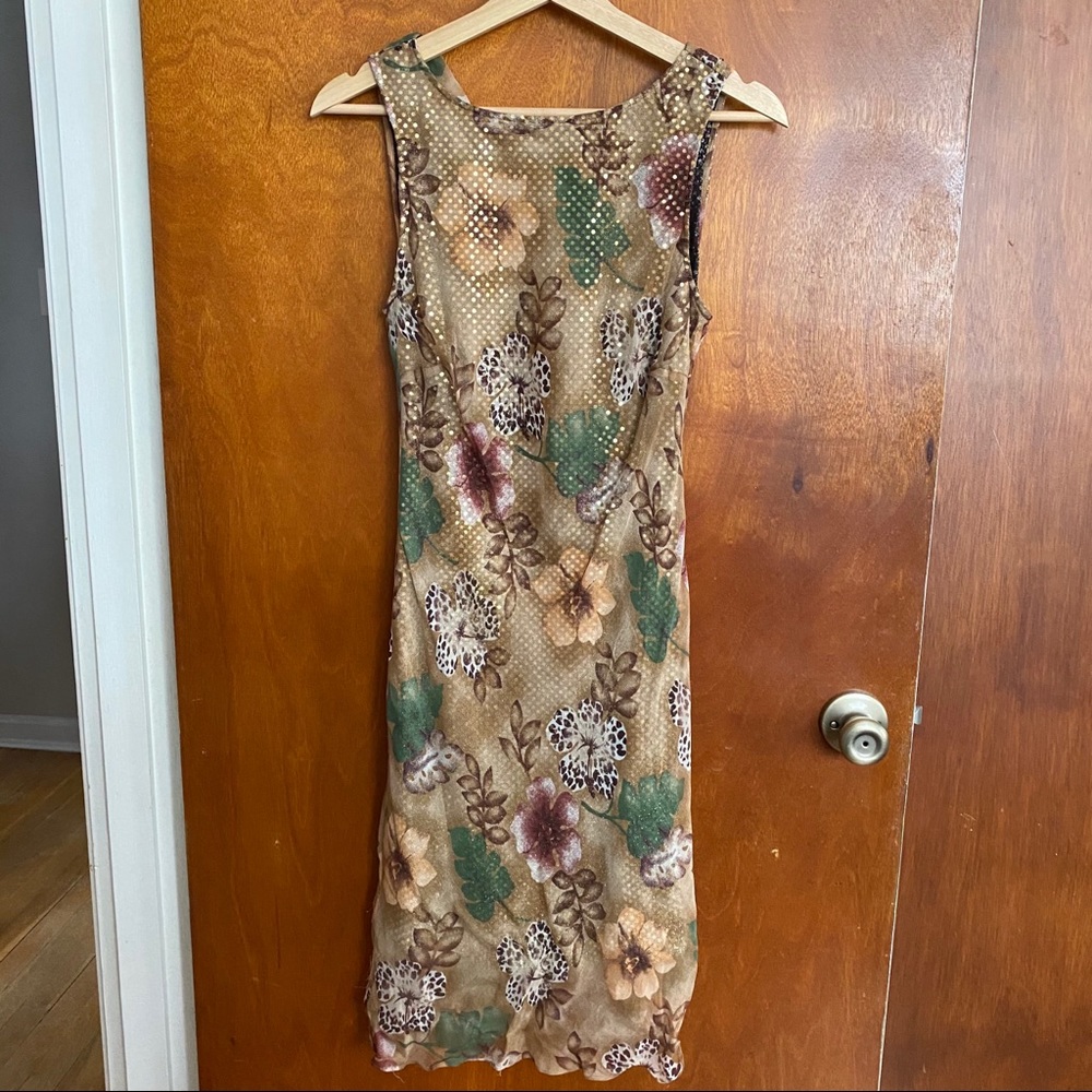 Y2K Sheer Floarl Print Dress W/ Sequin Underlayer